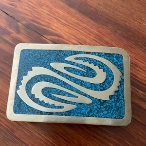 Crushed Turquoise and Silver Belt Buckle